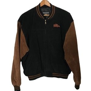 "The Parkers" Brown & Black Suede Bomber Varsity Jacket XL - NWOT